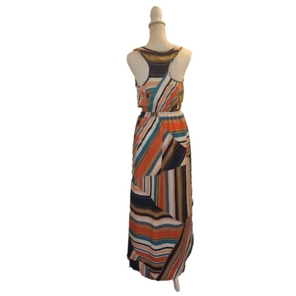 Xhiliration Maxi Stripe Dress in Blue Orange Sz: M Hi-Low Hem - Picture 6 of 15
